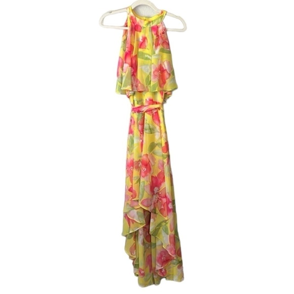 Eliza J Floral Halter Neck High Low Dress In Yellow - Picture 3 of 14